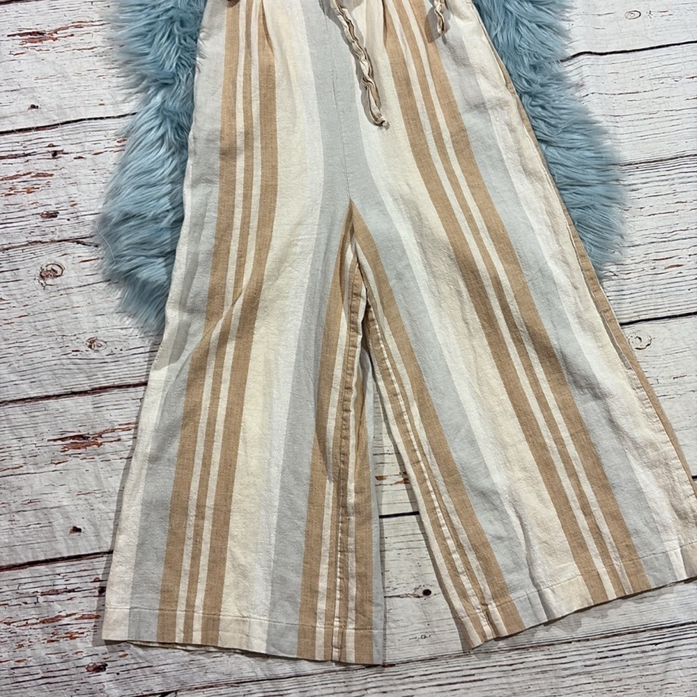 Anthropologie Savannah striped jumpsuit tie front neutral - Picture 10 of 11